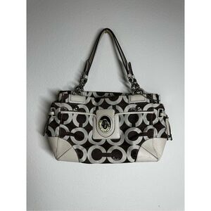 Coach Op Art Peyton Carryall Satchel Bag Tote 14515  Ivory Gray See Description